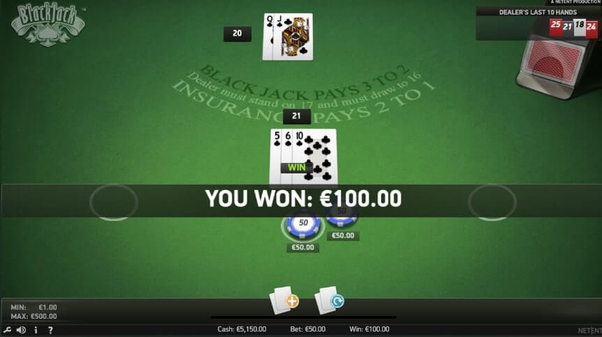 ブラックジャック勝ち